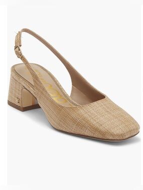 Sam Edelman Terra Slingback Pumps Tan Raffia Square Toe Block Heels Women Sz 5.5